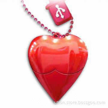 USB Flash Drive with Plastic Heart Designs and 1 to 32GB Memory Capacity, Free Sample